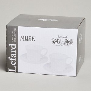 Чайный набор из белоснежного фарфора с бамбуковыми элементами "Muse" на 2 персоны, 4 предмета, 250 мл — изысканный подарок и украшение для вашего стола, 1 шт.