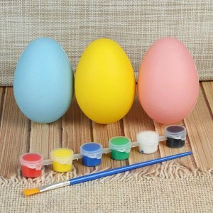 Набор яиц под раскраску 3 шт, размер 1 шт 7*9 см, краски 6 шт по 3 мл, кисть