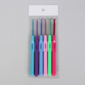 Набор крючков для вязания, с пластиковой ручкой, d = 2,5-5 мм, 14 см, 6 шт, цвет МИКС