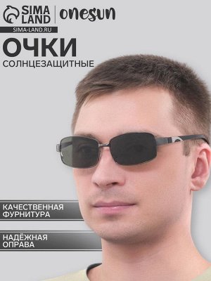 Очки солнцезащитные OneSun, дужка 12 см, ширина 14 см, 4x6 см, оправа и линзы чёрные