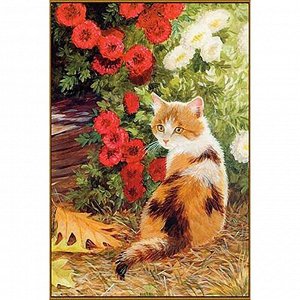 Алмазная мозаика «Кошечка в цветах», 20 - 28 см, 36 цветов