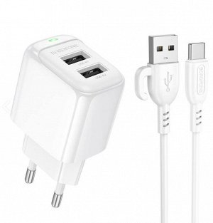 Сетевое зарядное устройство + кабель Type-C Borofone BAS41A, 2 USB-A, 12 Вт