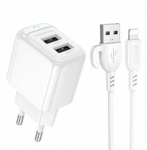 Сетевое зарядное устройство + кабель Lightning Borofone BAS41A, 2 USB-A, 12 Вт