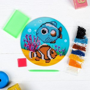 Алмазная мозаика для детей «Рыбки» на круглой основе, 18 х 18 см + емкость, стерж, клеев подушечка. Набор для творчества