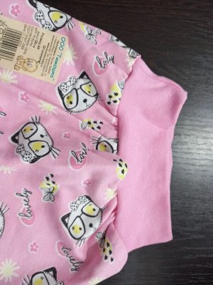 Штаны детские на поясе трикотажные с начесом цвет Розовый (кошечки)