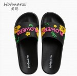 Hotmarzz Black Mar женские нескользящие шлепанцы с принтом, черные