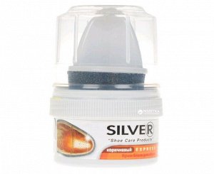 Крем для обуви SILVER Блеск 50мл коричневый банка/губка