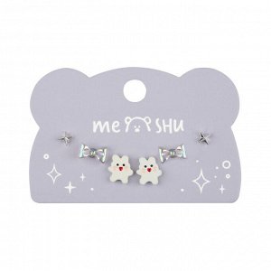 Серьги MESHU, бижутерия, серебристые, 3 пары, европодвес