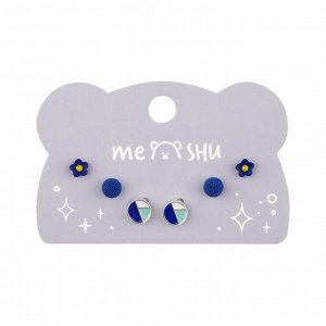 Серьги MESHU, бижутерия, синие, 3 пары, европодвес