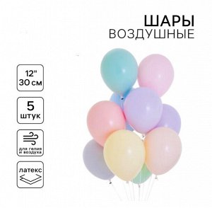 Шары воздушные латексные  «Макарун», набор 5 шт., цвета МИКС