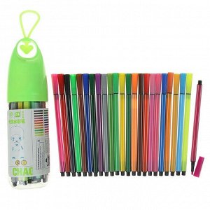 Фломастеры, 24 цвета, в пластиковом тубусе с ручкой, вентилируемый колпачок, МИКС