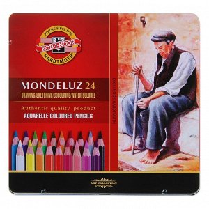 Карандаши акварельные набор 24 цвета,  Mondeluz 3724, в металлическом пенале
