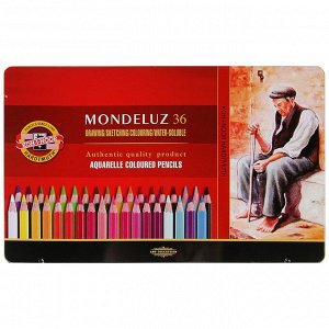 Карандаши акварельные набор 36 цветов,  Mondeluz 3725, в металлическом пенале