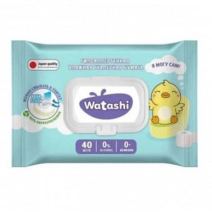 Туалетная бумага для детей 0+ с крышкой Watashi big-pack 40 шт