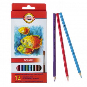 Карандаши акварельные 12 цветов 3.0 мм, Koh-I-Noor &quot;Рыбки&quot; 3716, картонная коробка, L=175 мм