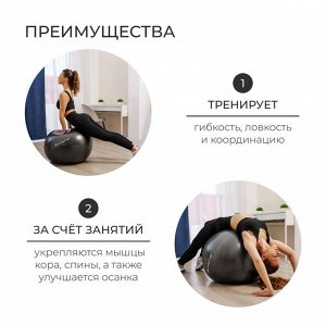 Фитбол, ONLYTOP, d=75 см, 1000 г, антивзрыв, цвет чёрный
