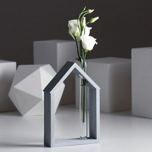 Рамка-ваза для цветов "Домик", цвет серый, 15 х 21 см