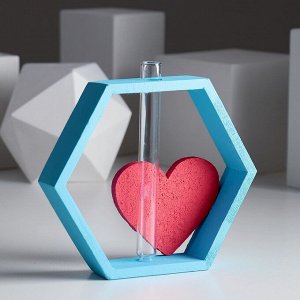 Рамка-ваза для цветов "Шестигранник с сердцем", цвет бирюзовый, 22 х 4 х 22 см