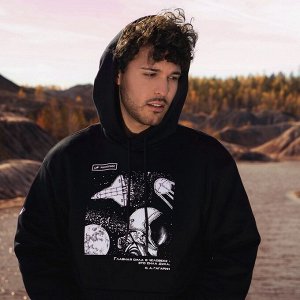 Толстовка с капюшоном РОСКОСМОС х ONLYTOP, чёрная