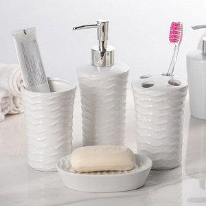 Набор аксессуаров для ванной комнаты, 4 предмета "Прибой", цвет белый