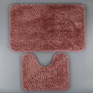 Набор ковриков для ванны и туалета «Пушистик», 2 шт: 38?49, 49?79 см, цвет коричневый