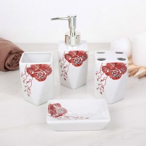 Набор аксессуаров для ванной комнаты «Роза», 4 предмета (дозатор 300 мл, мыльница, 2 стакана)