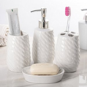 Набор аксессуаров для ванной комнаты «Волны», 4 предмета (дозатор 400 мл, мыльница, 2 стакана), цвет белый