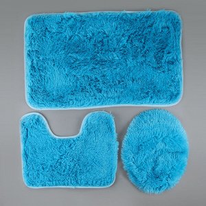 Набор ковриков для ванны и туалета «Плюшевый», 3 шт: 32?40, 40?50, 50?80 см, цвет синий