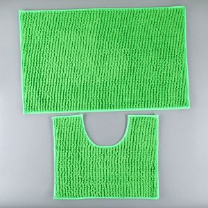 Набор ковриков для ванны и туалета Доляна «Букли», 2 шт: 40x50, 50x80 см цвет зелёный