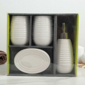Набор аксессуаров для ванной комнаты «Улей», 4 предмета (дозатор 350 мл, мыльница, 2 стакана)