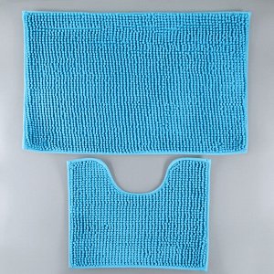Набор ковриков для ванны и туалета 2 шт 40х50, 50х80 см "Букли" цвет синий