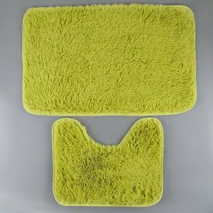 Набор ковриков для ванны и туалета Доляна «Пушистик», 2 шт: 40?50, 50?80 см, цвет зелёный