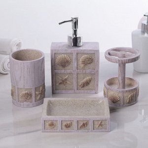 Набор аксессуаров для ванной комнаты «Море», 4 предмета (дозатор 300 мл, мыльница, 2 стакана)