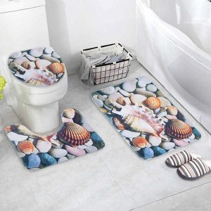 Набор ковриков для ванны и туалета «Ракушки», 3 шт: 37?45, 37?45, 45?75 см