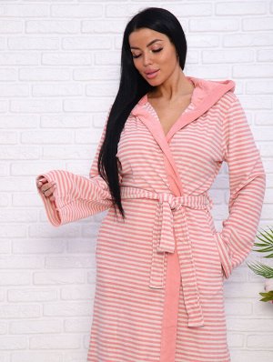 Мод.222 Халат на запах с капюшоном (Розовый/персик)