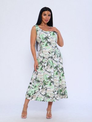 Мод.576 Сарафан (Белый/зеленый/цветы)