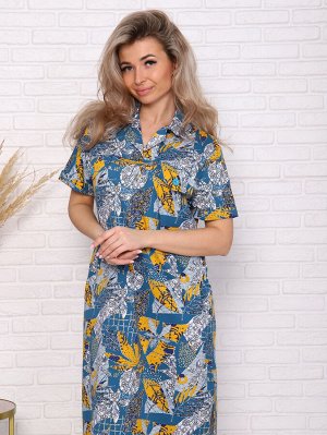 Мод.600 Платье (Синий/желтый/белый/листья)