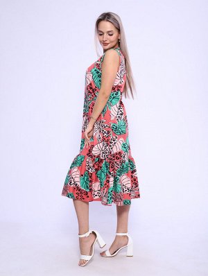 Мод.589 Сарафан (Коралловый/зеленый/лепесток)