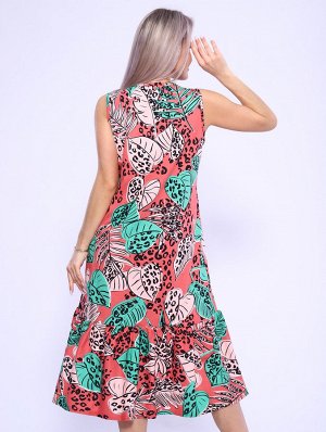 Мод.589 Сарафан (Коралловый/зеленый/лепесток)