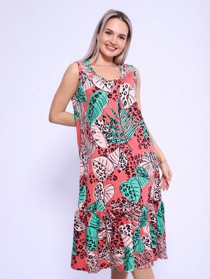 Мод.589 Сарафан (Коралловый/зеленый/лепесток)