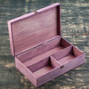 Подарочный ящик 34?21.5?10.5 см деревянный 3 отдела, с закрывающейся крышкой фиолетовый