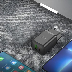 Сетевое зарядное устройство HOCO N28 Founder 1xUSB + 1xUSB-C, 20W, черный