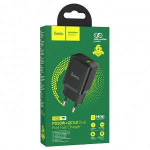 Сетевое зарядное устройство HOCO N28 Founder 1xUSB + 1xUSB-C, 20W, черный