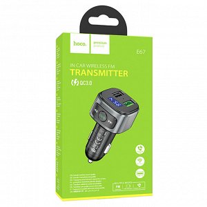 Автомобильное зарядное устройство с FM-Трансмиттер HOCO E67 Fighter, 2xUSB, 18W, черный