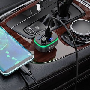 Автомобильное зарядное устройство с FM-Трансмиттер HOCO E62 Fast, 2xUSB + 1xUSB-C, 18W, черный