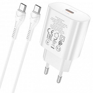 Сетевое зарядное устройство HOCO N22 Jetta 1xUSB-C с Кабелем Type-C - Type-C, 25W, белый