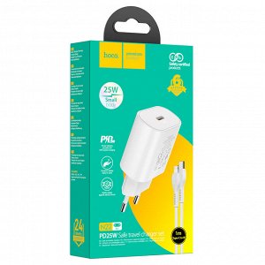 Сетевое зарядное устройство HOCO N22 Jetta 1xUSB-C с Кабелем Type-C - Lightning, 25W, белый