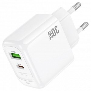 Сетевое зарядное устройство HOCO CS55A Surplus 1xUSB + 1xUSB-C, 30W, белый