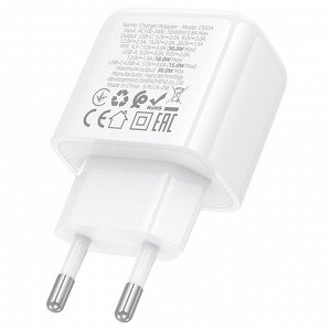 Сетевое зарядное устройство HOCO CS55A Surplus 1xUSB + 1xUSB-C, 30W, белый