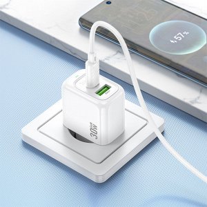 Сетевое зарядное устройство HOCO CS55A Surplus 1xUSB + 1xUSB-C, 30W, белый